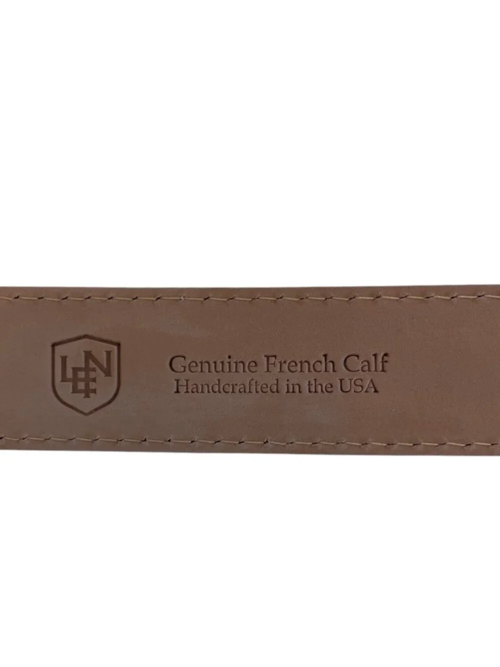 L.E.N. LEN Men's Genuine French Calf Leather Belt Brown with Pebble Grain USA 46